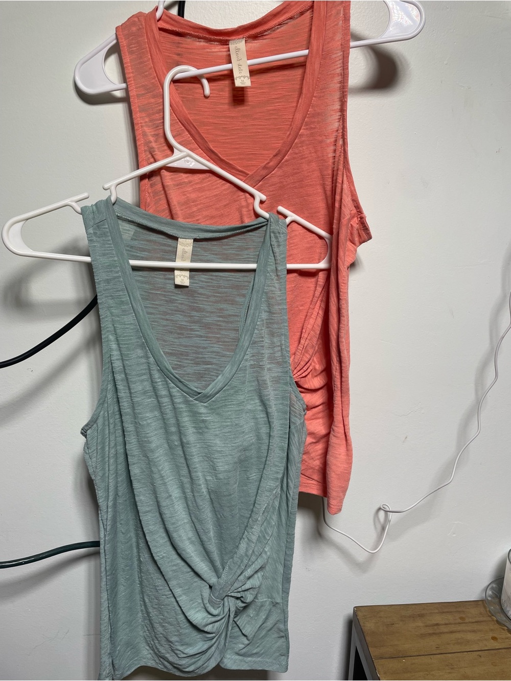 Altar'd State Coral & Sage Twist Front V-Neck Tank Tops